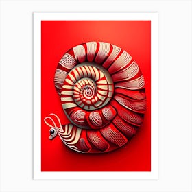 Snail With Red Background Patchwork Art Print