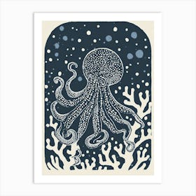 A Whimsical Octopus In A Coral Reef Art Print