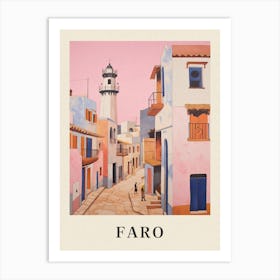 Faro Portugal 3 Vintage Pink Travel Illustration Poster Art Print