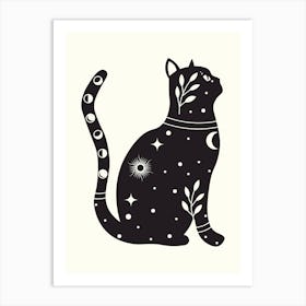 Cat With Moon And Stars Hand Drawing Aesthetic Illustration Art Print