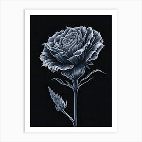 A Carnation In Black White Line Art Vertical Composition 46 Art Print
