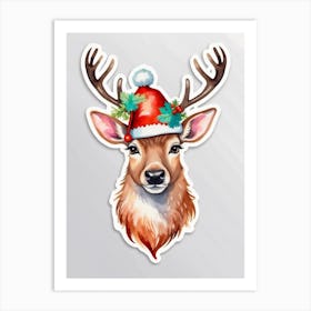 Deer With Santa Hat Art Print