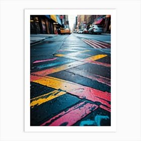 Chalk Drawn Directional Arrows And Associated Marks Vibrant Hues Clashing On The Rough Asphalt Str (7) Art Print