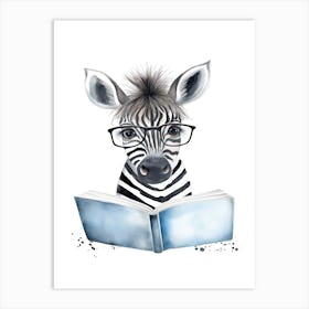 Smart Baby Zebra Wearing Glasses Watercolour Illustration 3 Art Print