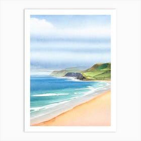 Rhossili Bay, Gower Peninsula, Wales Watercolour Art Print