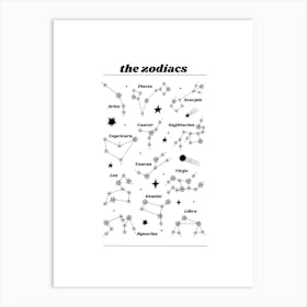 Zodiac Star Chart | Black & White Art Print