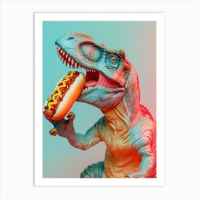 Pastel Toy Dinosaur Eating A Hot Dog Art Print