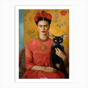 Frida Kahlo Portrait With Black Cat Art Print