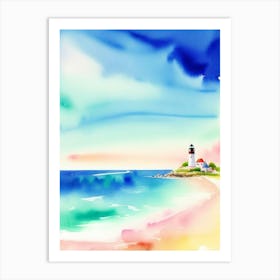 Watercolor Seascape With Lighthouse Art Print