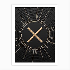 Geometric Glyph Abstract in Gold with Radial Array Lines on Dark Gray n.0024 Art Print