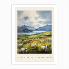 Flock Of Sheep In The Highlands Impressionism Style Poster Art Print