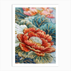 Lotus Flower Embroidery Art Print