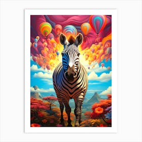 Zebra With Balloons Art Print