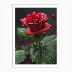 Red Roses At Rainy With Water Droplets Vertical Composition 24 Art Print