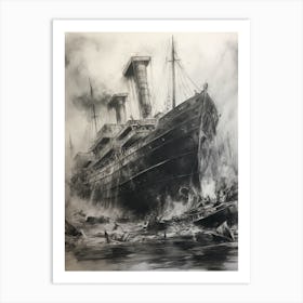 Titanic Ship Wreck Charcoal Sketch 1 Art Print