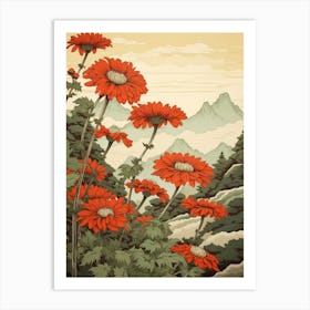 Kiku Chrysanthemum Japanese Botanical Illustration Art Print