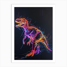 Neon Dinosaur Scribble 1 Art Print