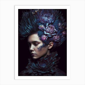 Punk Woman With Flowers On Her Head Art Print