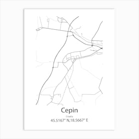 Cepin,Croatia Minimalist Map Art Print