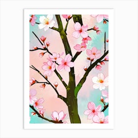 Seamless Pattern With Cherry Blossoms Art Print