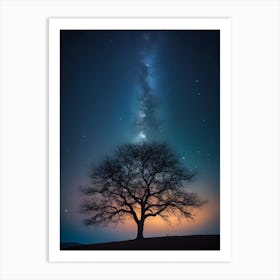 Lone Tree In The Night Sky 4 Art Print