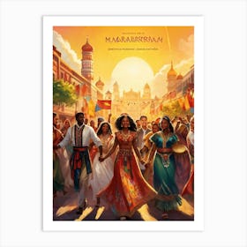 A Multicultural Parade Illustrative Poster Style Showcasing Various Ethnic Groups Dressed In Tradi (6) Art Print