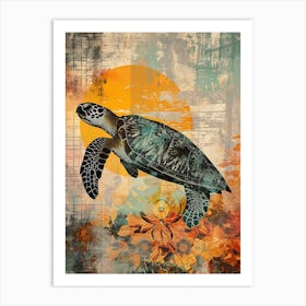 Sea Turtle Collage In The Sunset 3 Art Print