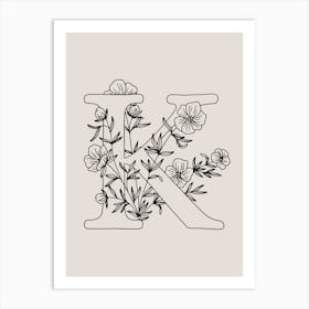 K FLORAL INITIAL Art Print