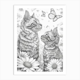 Two Kittens In The Garden Art Print