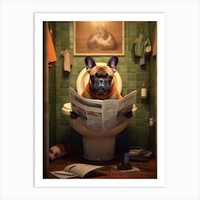 French Bulldog Reading Newspaper Art Print