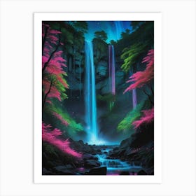 Waterfall At Night Art Print