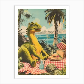 Dinosaur Having A Picnic Retro Collage 1 Art Print