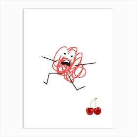 Cherry Scribble.A work of art. Children's rooms. Nursery. A simple, expressive and educational artistic style. Art Print