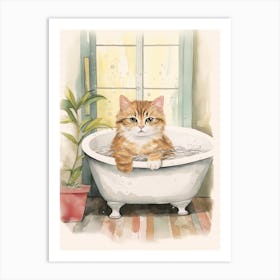 Scottish Fold Cat In Bathtub Botanical Bathroom 1 Art Print