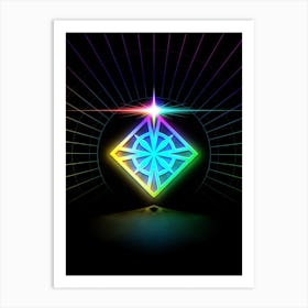 Neon Geometric Glyph in Candy Blue and Pink with Rainbow Sparkle on Black n.0080 Art Print