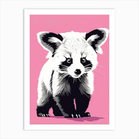 Playful Red Panda cub On Solid pink Background, modern animal art, baby red panda 3 Art Print