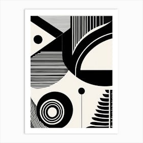 Retro Inspired Linocut Abstract Shapes Black And White Colors art, 207 Art Print