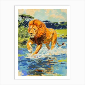 Masai Lion Crossing A River Fauvist Painting 4 Art Print