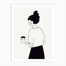 Woman Holding A Cup Of Coffee Fashion Monoline Art Print