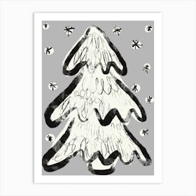 Christmas Tree And Snow (Grey) Art Print