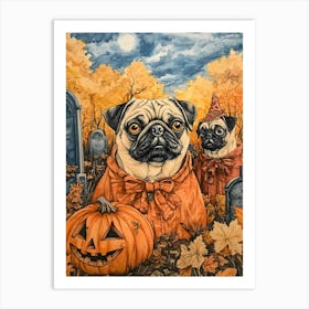 Halloween Pugs Watercolor 7 Art Print