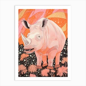 Rhino Abstract Geometric Orange & Pink 2 Art Print