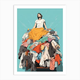 Woman In A Pile Of Clothes Art Print