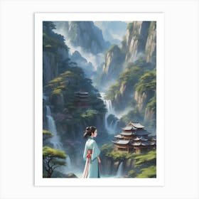 Girl Watching In mountain Art Print