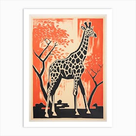 Giraffe, Woodblock Animal  Drawing 2 Art Print