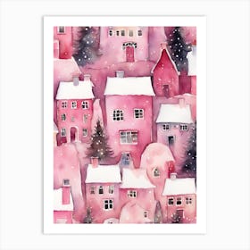Pink Christmas Village 2 Art Print