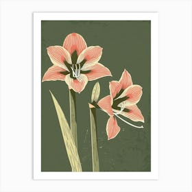 Pink & Green Amaryllis 3 Art Print