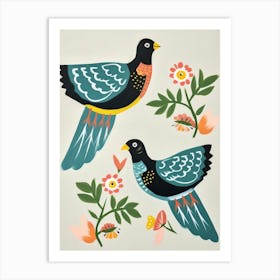 Folk Style Bird Painting Pigeon 2 Art Print