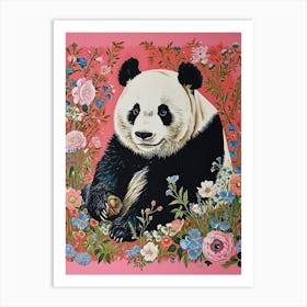 Floral Animal Painting Panda 2 Art Print