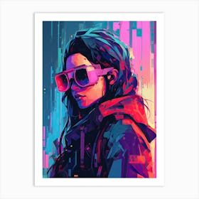 Girl In Glasses, cyberpunk Art Print